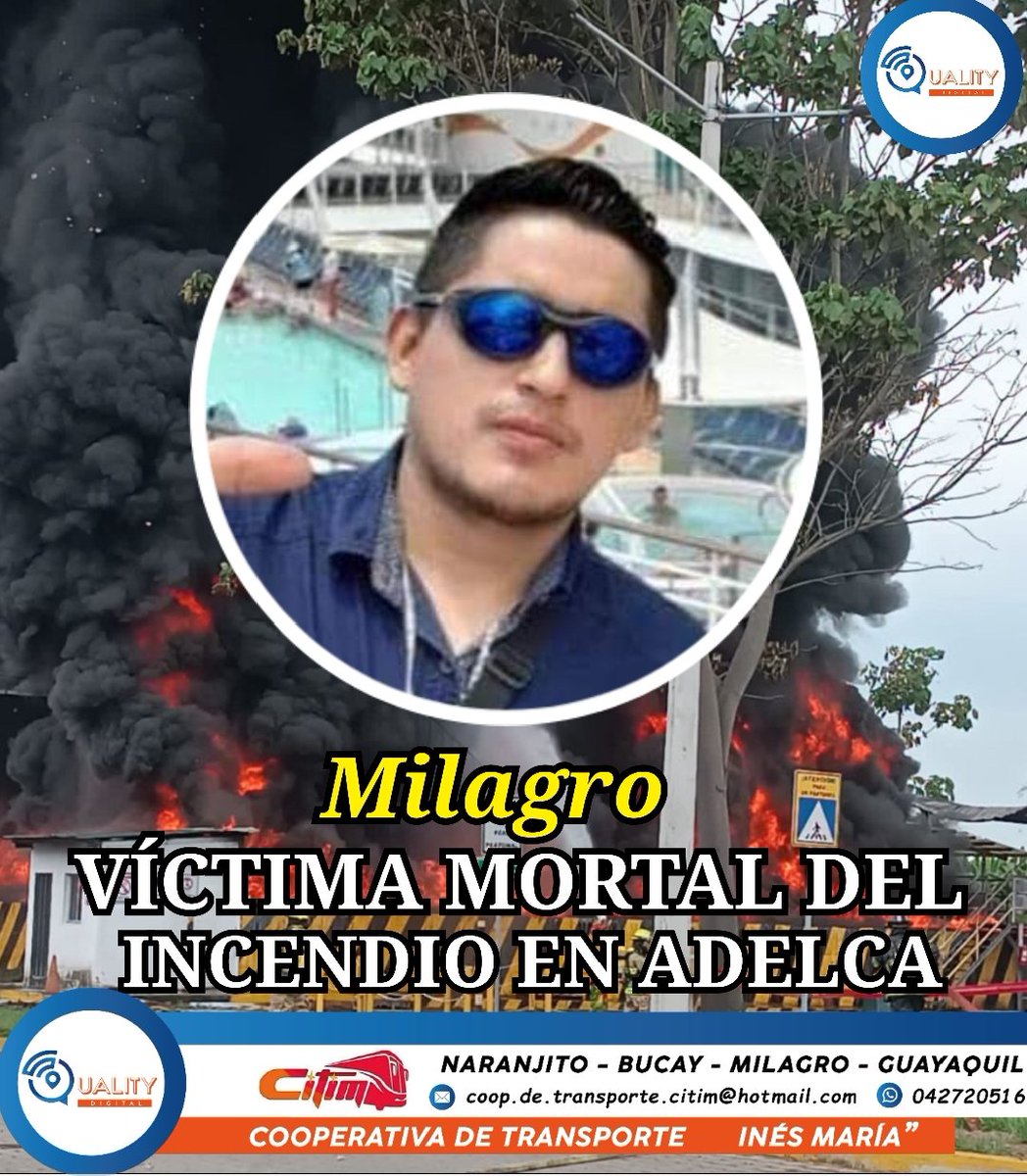 #QualityDigital #Milagro 
🔴 INCENDIO EN LA ACERÍA ADELCA DEJA UN MU3RTO

Falleció Fausto Gutama, uno de los trabajadores afectados de ADELCA en el incendio.

El incidente ocurrió en la mañana del sábado 30 de diciembre del 2023 en la empresa de Acería Adelca en Milagro - Guayas.