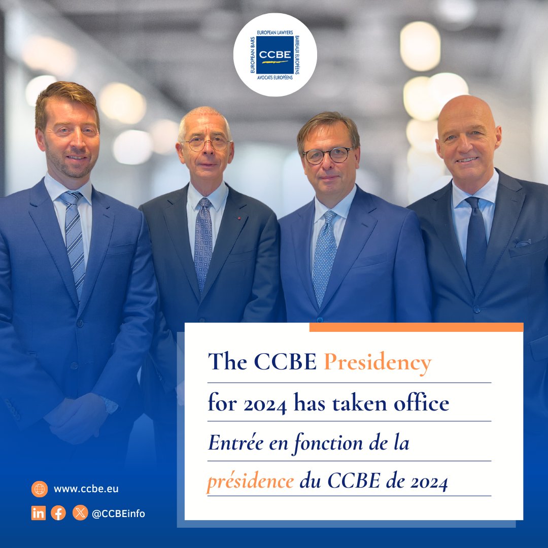CCBEinfo's tweet photo. 🟢The new CCBE Presidency took office on 1 January 2024: Pierre-Dominique Schupp (Switzerland) is the new President. 
🔎Read the full Press Release here: https://t.co/VkhOSteI10 https://t.co/AG9qHMdbdU
