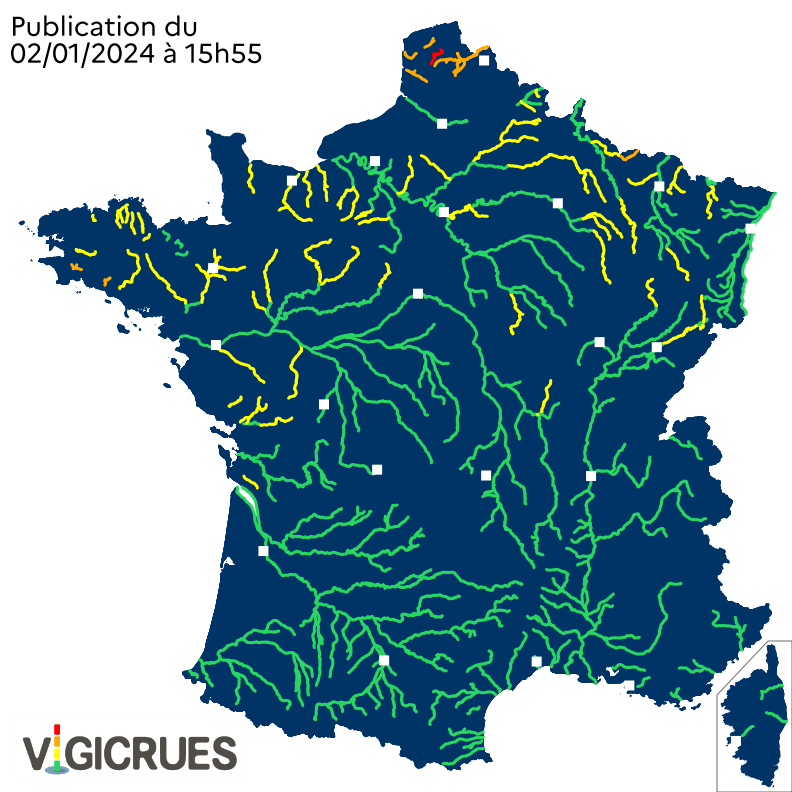 #VigilanceRouge crues pour le cours d'eau #Aa et 
#VigilanceOrange pour #Lys, #Hem, #Canche, #Liane, #Laquette, #LaweClarence dans le #PasdeCalais et le #Nord. 
#VigilanceOrange crues pour #Laïta et #Odet dans le #Finistère  et #Chiers en #MeurtheetMoselle.