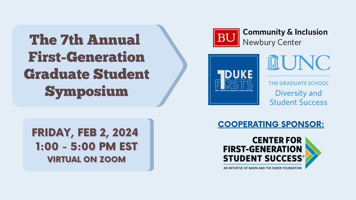 Make a resolution to register for the 7th Annual First-generation Graduate Student Symposium on 2/2 from 1-5 pm ET! This is a FREE &amp; VIRTUAL prodev opportunity only for current #firstgen grad students. Learn more &amp; register at bit.ly/7FGGSS.