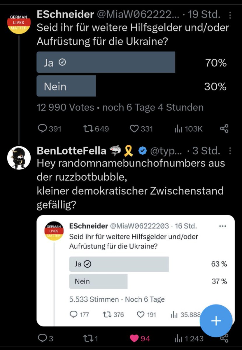 realPfaffen's tweet photo. @typolyne @MiaW06222203 Läuft nicht so in der #vantik Propaganda bubble

Sind schon bei 70% 😂 https://t.co/Xye8xVqysv