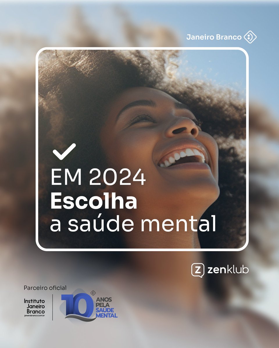 🏳️ Parceria confirmada com o Instituto Janeiro Branco novamente! 

👉 Neste #JaneiroBranco, escolha cuidar de si. Saúde mental é prioridade.

🌪️ Enfrentando ou incontrolável? Com o #Zenklub, você não está sozinho.

💡Lembre-se: escolher sua saúde mental é escolher o amor próprio.