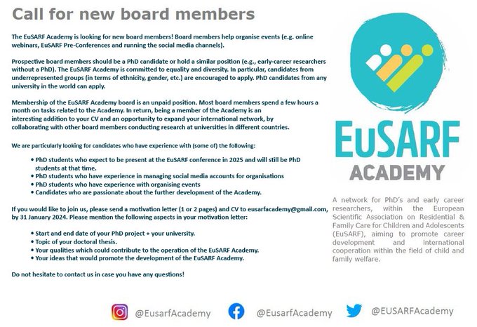 Happy New Year!🎆Our resolution is to prepare for an amazing EuSARF2025 pre-conference. Yours too? Then check out our call for new board members! Deadline is 31 January!