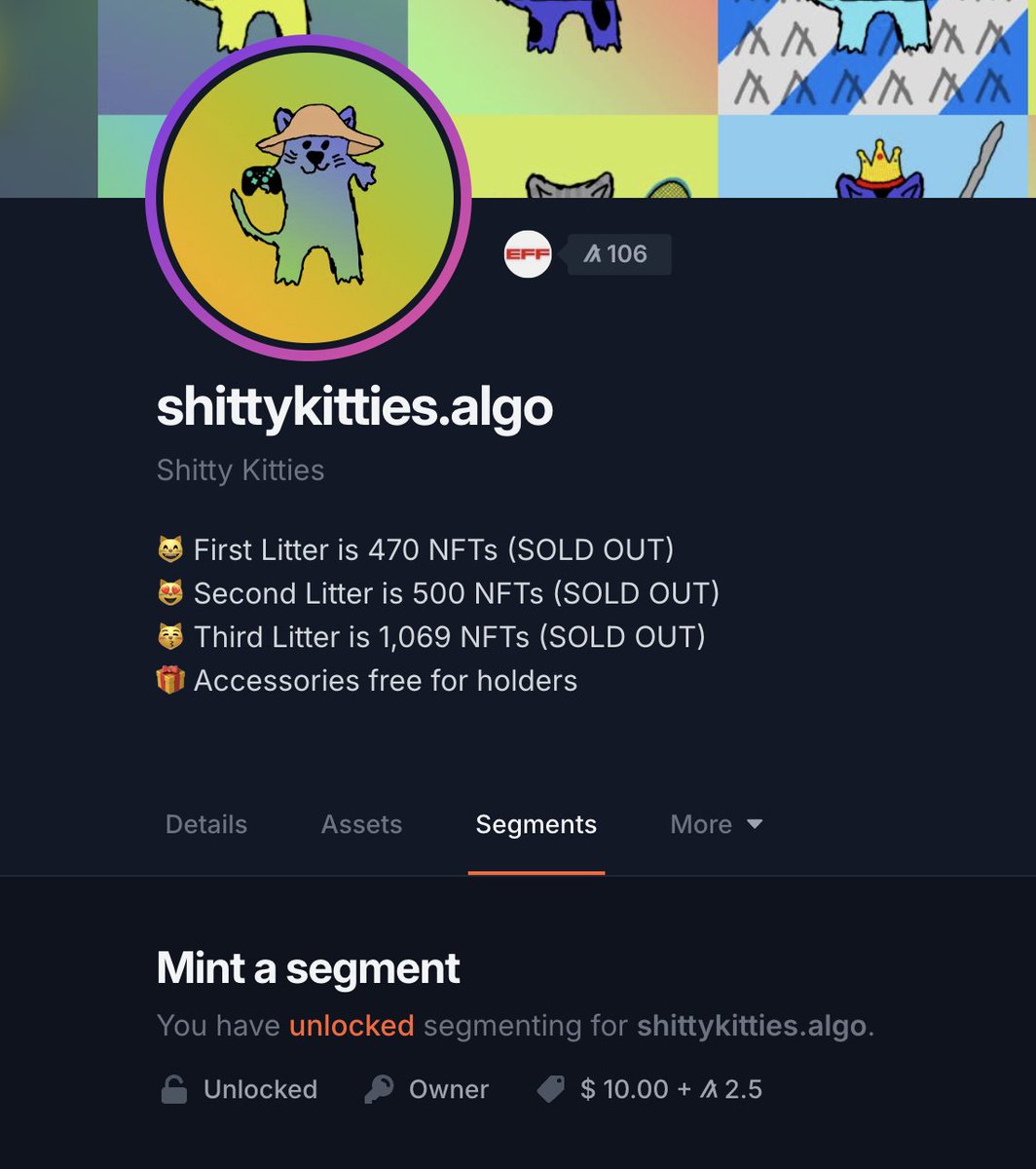 ShittyKitties_'s tweet image. I've had a few people ask me to so here we go! 🙌

We've opened up the @NFDomains Segments for shitty.algo and shittykitties.algo!! 🔥 Both $10. 

This is just for fun and there are no utilities or rewards for owning a segment right now. #Shitty

#AlgorandNFTs #Algorand
