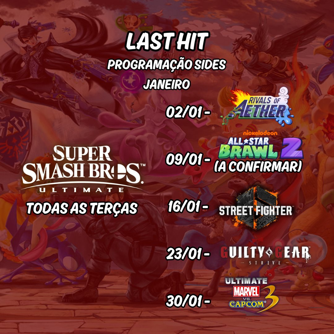 TwilightSquad1's tweet photo. Segue a programação dos side events prevista para este mês de Janeiro

Começamos hoje a partir das 16h com Smash e Rivals of Aether

Cada jogo servirá como um termômetro para nossos planos futuros em reutilizarmos ou não

Continuem ligados para mais jogos em Fevereiro em diante https://t.co/KRwwT6uHHV