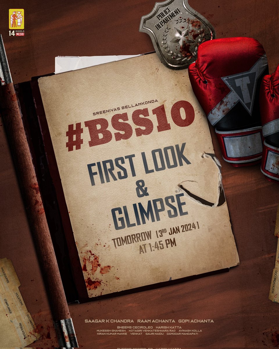 Saagar K Chandra (@saagar_chandrak) on Twitter photo A slight change in time for the arrival of the powerful cop 💥
#BSS10 title and glimpse out tomorrow at 1.45 PM 🔥
He will report in style ❤🔥
<a href="/BSaiSreenivas/">Bellamkonda Sreenivas</a> <a href="/RaamAchanta/">raam achanta</a> #GopiAchanta <a href="/14ReelsPlus/">14 Reels Plus</a> A slight change in time for the arrival of the powerful cop 💥
#BSS10 title and glimpse out tomorrow at 1.45 PM 🔥
He will report in style ❤🔥
<a href="/BSaiSreenivas/">Bellamkonda Sreenivas</a> <a href="/RaamAchanta/">raam achanta</a> #GopiAchanta <a href="/14ReelsPlus/">14 Reels Plus</a>