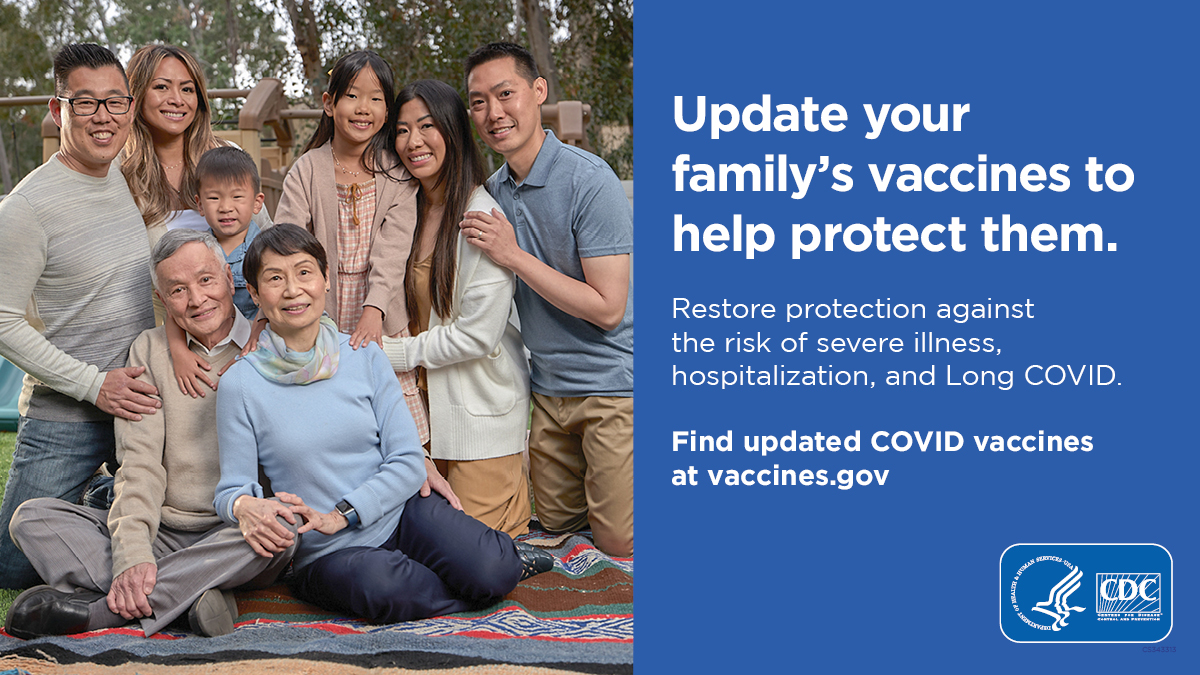 Protection from previous COVID-19 vaccination or infection declines over time. Getting yourself and your family vaccinated can restore protection against severe illness from COVID-19. Stay up to date and get the updated #COVID19 vaccine. bit.ly/3u3wsHF