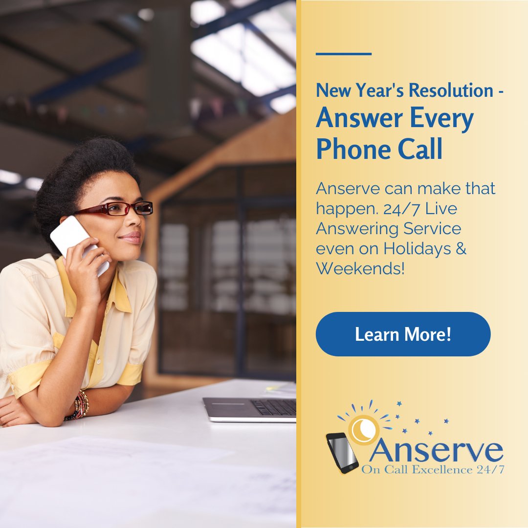 If your New Year's Resolution is to answer every call, Anserve can make it  happen! We answer calls around the clock, on holidays & weekends, and during the business day. Best of all, all calls are answered by live human beings. Learn more! #AnswerEveryCall #NoMoreMissedCalls