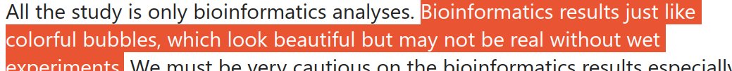Sat down at my text 20 minutes ago and already have my first paper rejection of 2024. Reviewer 2: "Bioinformatic analyses are just like colorful bubbles which look beautiful but may not be real"