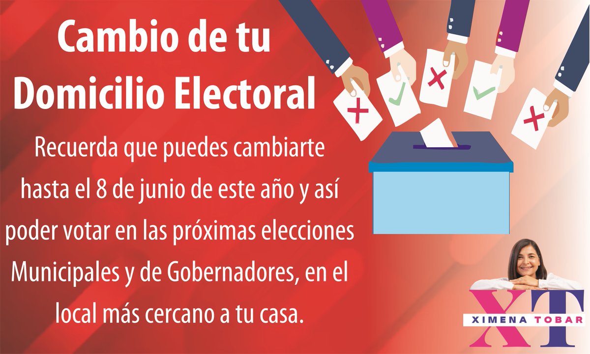 xtobarv's tweet photo. Desde el 1 de enero hasta el 8 de junio, podrás cambiar tu domicilio electoral, en víspera de las próximas elecciones municipales y de Gobernadores del 27 de octubre.  Con este trámite, aseguras poder votar en el local más cercano a tu domicilio.

#UtilidadPublica #lacisterna https://t.co/9porvax3Lh
