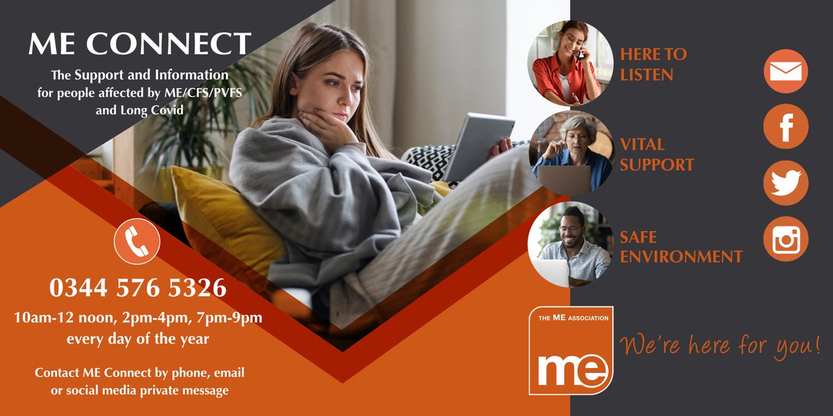 MEAssociation's tweet photo. #MEConnect - The #Support and #Information Service for People Affected By ME/CFS/PVFS and #LongCovid
Helpline Available: 365 Days a Year between 10am-12noon, 2-4pm and 7-9pm Tel: 0344 576 5326
More details here: https://t.co/b0TXEIAfqW
#pwME #MECFS #MyalgicE #MyalgicEncephalomyelitis #PVFS #PostCovid