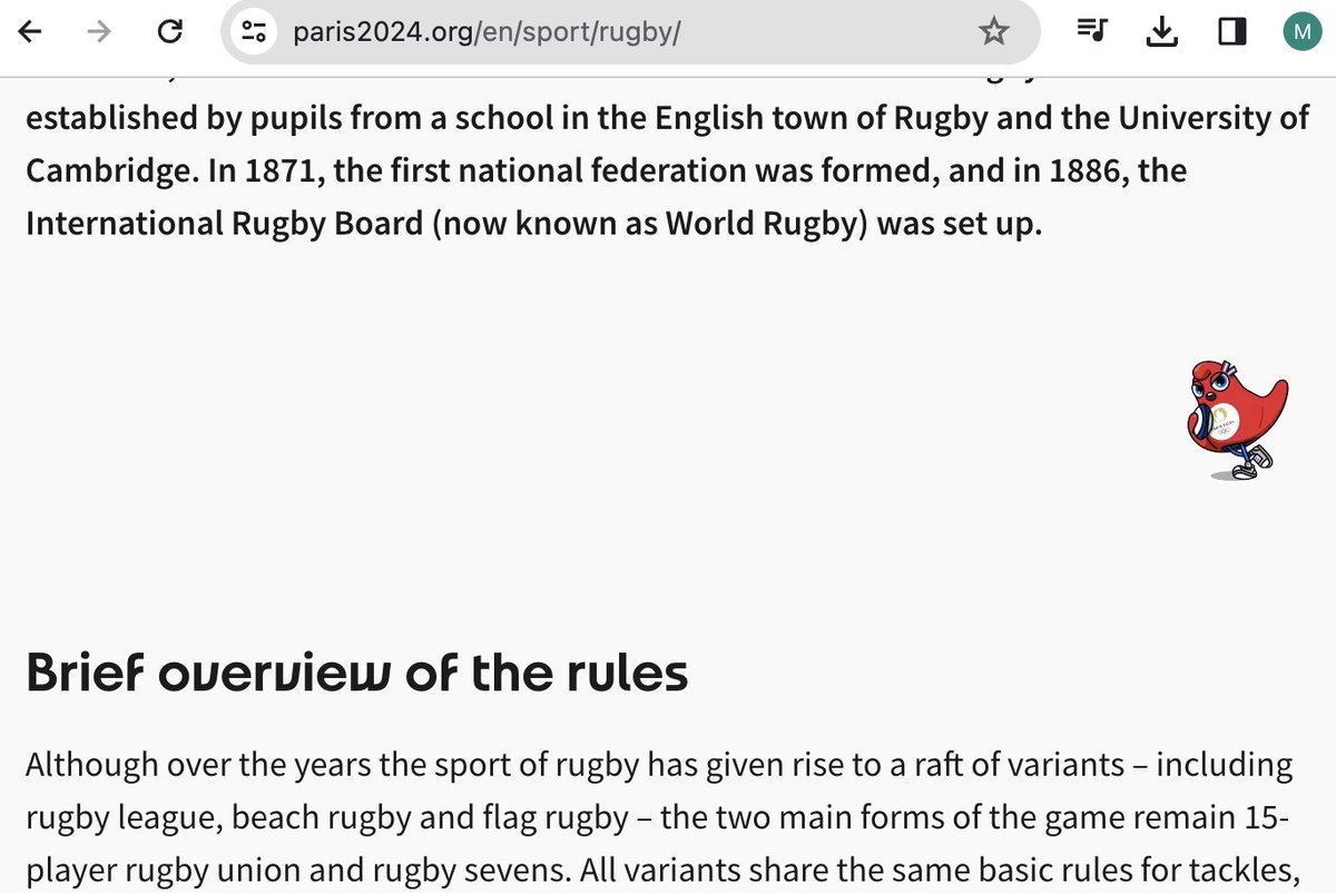 the Paris 2024 website putting rugby league in the same category as 'beach rugby' (?) while describing sevens as a 'main form of the game' is my Joker origin story