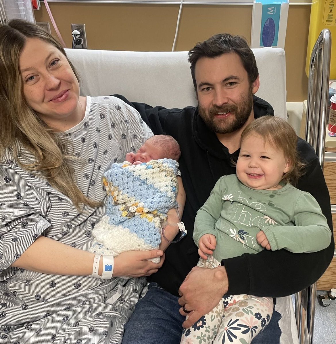 Congratulations to the Routhier family who welcomed their baby boy, Riley, at 12:16 p.m. on New Year's Day. Baby Riley is Bluewater Health's first baby of 2024! Congratulations to the Routhier family on the newest addition to their family. #NewYearsBaby #HappyNewYear