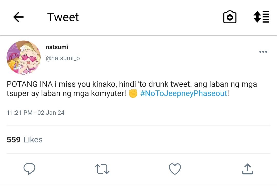 mahiligsasaging's tweet photo. sinabi niya 'yan
#ラブライブ
#ラブライブスーパースター
#NoToJeepneyPhaseout
#NoToPUVPhaseout
#NoToPUVModernizationProgram https://t.co/jyP9YE6U3B