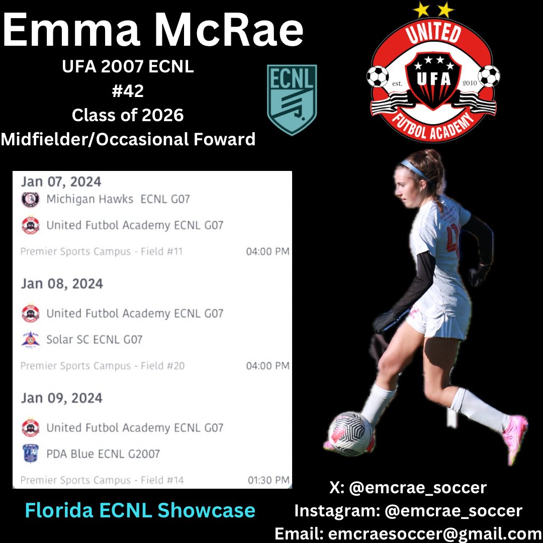 emcrae_soccer's tweet photo. Can’t wait for the ECNL Florida Showcase this weekend!! @UnitedFA_ECNL @TopDrawerSoccer @ECNLgirls @PrepSoccer @ImYouthSoccer @ECNLSoutheast @ImCollegeSoccer @TheSoccerWire @USYNT https://t.co/lIQ80HOIZS