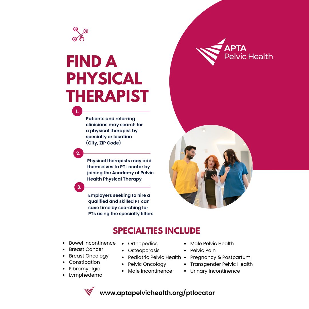 aptapelvic's tweet photo. Discover pelvic health treatment options in your area! Whether you are a patient seeking specialty care by geographic location and subspecialty search filters or a PT needing to promote your clinic, the Academy's got you covered. https://t.co/YXrWdC6vN9 https://t.co/UxO7zDDSNh