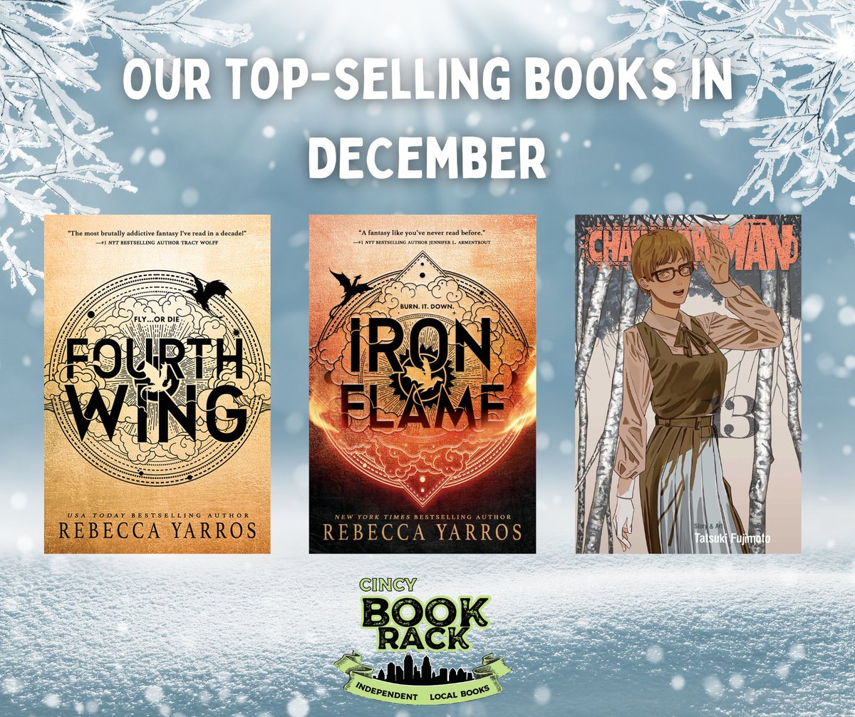 cincybookrack's tweet photo. Which books did we sell the most of in December? Fourth Wing, Iron Flame, and Chainsaw Man Volume 13! https://t.co/cHM0199Nd8