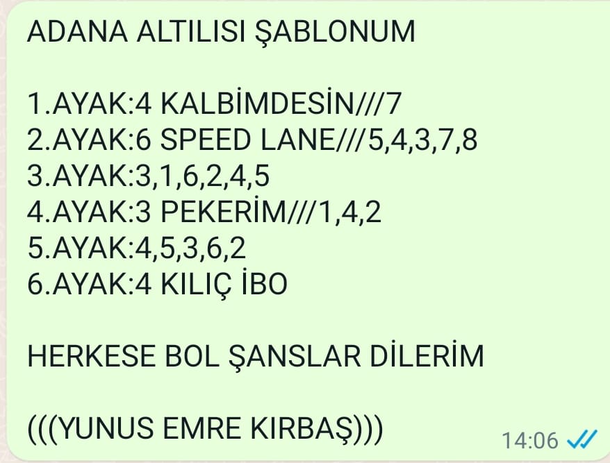 ADANA ALTILIMIZI DEĞERLENDİREN GURUP ÜYELERİME BOL ŞANSLAR DİLERİM

İKRMİYE:1.073.95₺💵✅

WP İLETİŞİM NO:05453657446📲