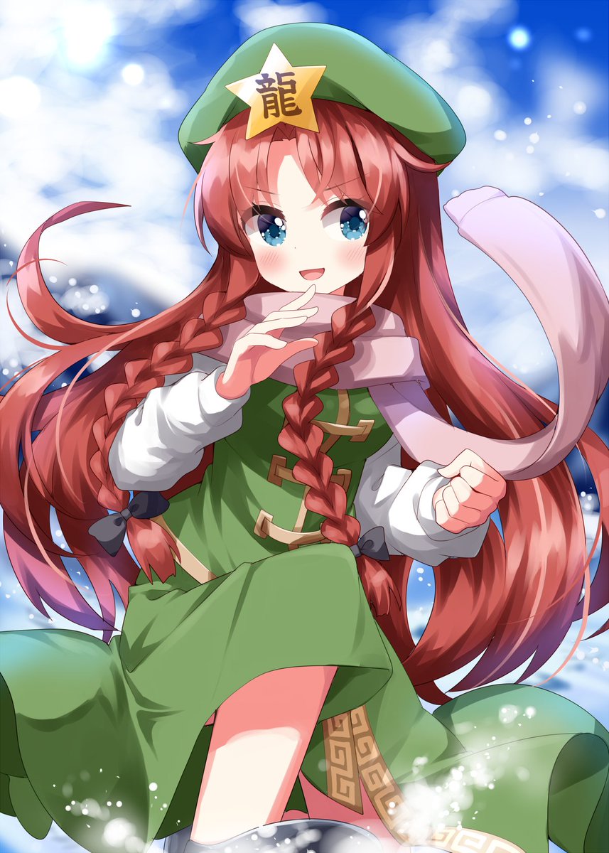 hong meiling 1girl long hair star hat ornament hat solo hat ornament braid  illustration images