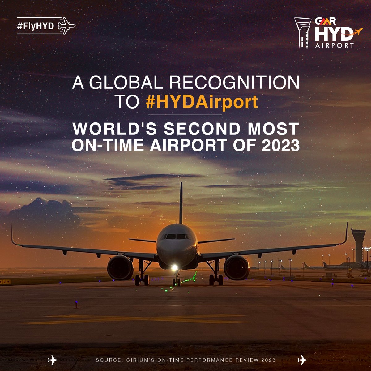 In a league of its own, #HYDAirport proudly emerges as the Second Most On-Time Airport of 2023 globally. It has been recognized by the esteemed @cirium On-Time Performance Review 2023. An achievement that reflects its dedication to precision in the realm of international