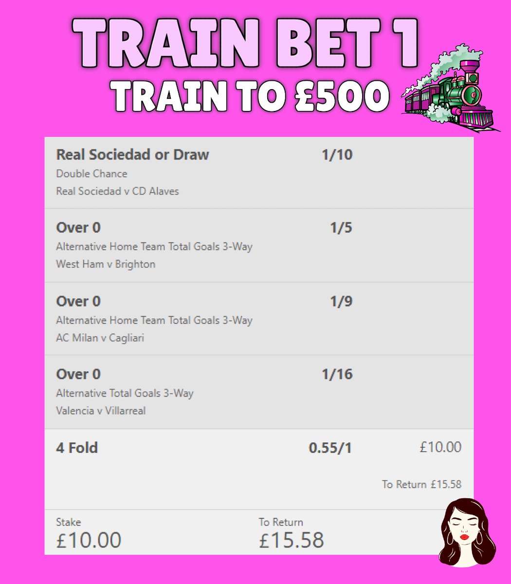 NEW YEARS TRAIN BET 1 😍🚂

£10 TO £500 CHALLENGE 🎁

I'll also have bet builders for West Ham vs Brighton tonight 🫶

Everybody who ❤️ and retweets this tweet will get my upcoming tips for FREE! 👀

Turn my notifications on and drop me a follow to receive my tips everyday🔔