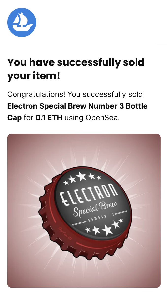 CAP SOLD! 🔥🔥

Massive congrats to <a href="/LadyValor/">Lady Valor</a> who’s picked up the very LAST ultra rare cap!

All Electron Special Brews are now sold.

These are the rarest caps in the collection, and extremely fitting that Lady V now owns this! 🥰

#NFTsales