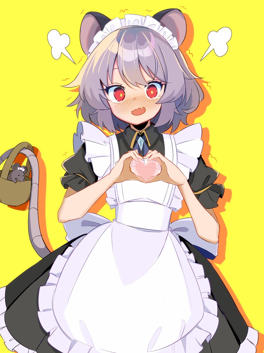 nazrin 1girl mouse maid heart hands solo apron alternate costume  illustration images