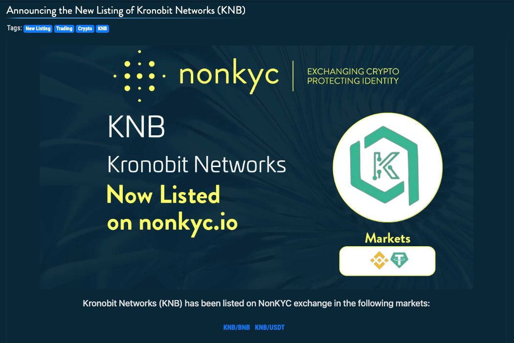 @Kronobit_Knb Kronobit Networks $KNB #KNB

Has now been listed on the NonKyc.io Exchange

nonkyc.io

Deposit, Withdraw and trading are open.  

nonkyc.io/market/KNB_BNB
nonkyc.io/market/KNB_USDT

nonkyc.io/post/new_listi…

#NonKYC #Kronobit_BlockChain