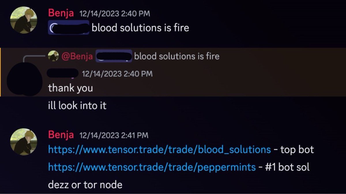 BenjaNFT's tweet photo. Since my message on 12/14,

Blood Solutions:
58 SOL -> 175 SOL

Peppermints:
65 SOL -> 298 SOL

Manual minters get rekt https://t.co/gUJWbbUYSo