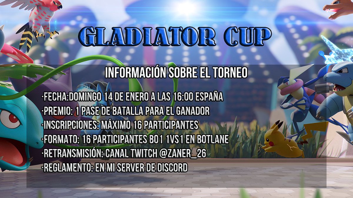 📢📢ANUNCIO📢📢
Torneo GLADIATOR CUP, es un torneo 1vs1. Para todos aquellos que os quereis apuntar solamente me teneis que escribir al md de Twitter o Discord. El premio será un pase de batalla, y todas las partidas se retransmitiran en mi canal de Twitch
discord.gg/387EM4FxHy