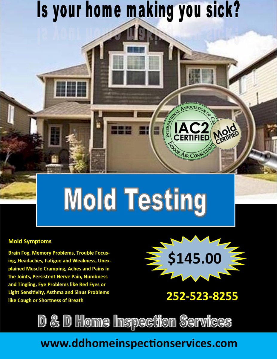 ddhomeinspect's tweet photo. Worried about mold in your Eastern NC home? We can help! D&amp;D Home Inspection Services offers thorough mold testing. Call (252)751-9188 or visit https://t.co/RhSO89EKIL for a healthy home! #Richlandsnc #easternNC #Kinston #greenvillenc #jacksonvillenc #northcarolina https://t.co/Mer4ZltrQf