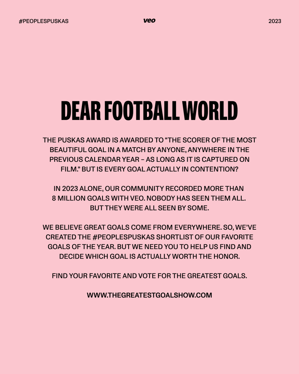 veotechnologies's tweet photo. #PeoplesPuskas 2023.

Vote for your favorite goal.

https://t.co/D2AZvKncvT https://t.co/hv57EYVOd3