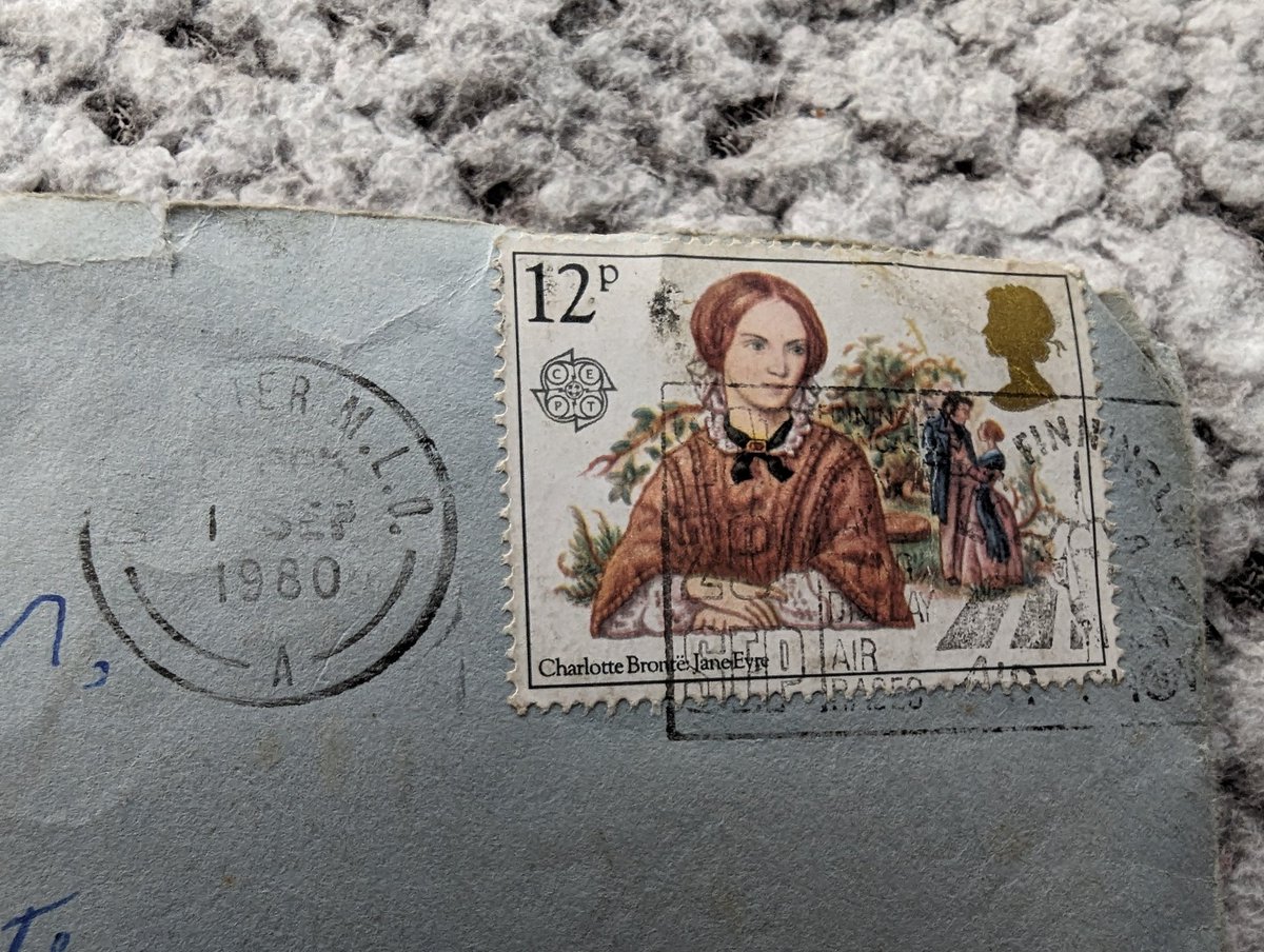 Nice little find in some old letters. Charlotte Brontë stamp from 1980.#myphoto #stamps #charlottebronte