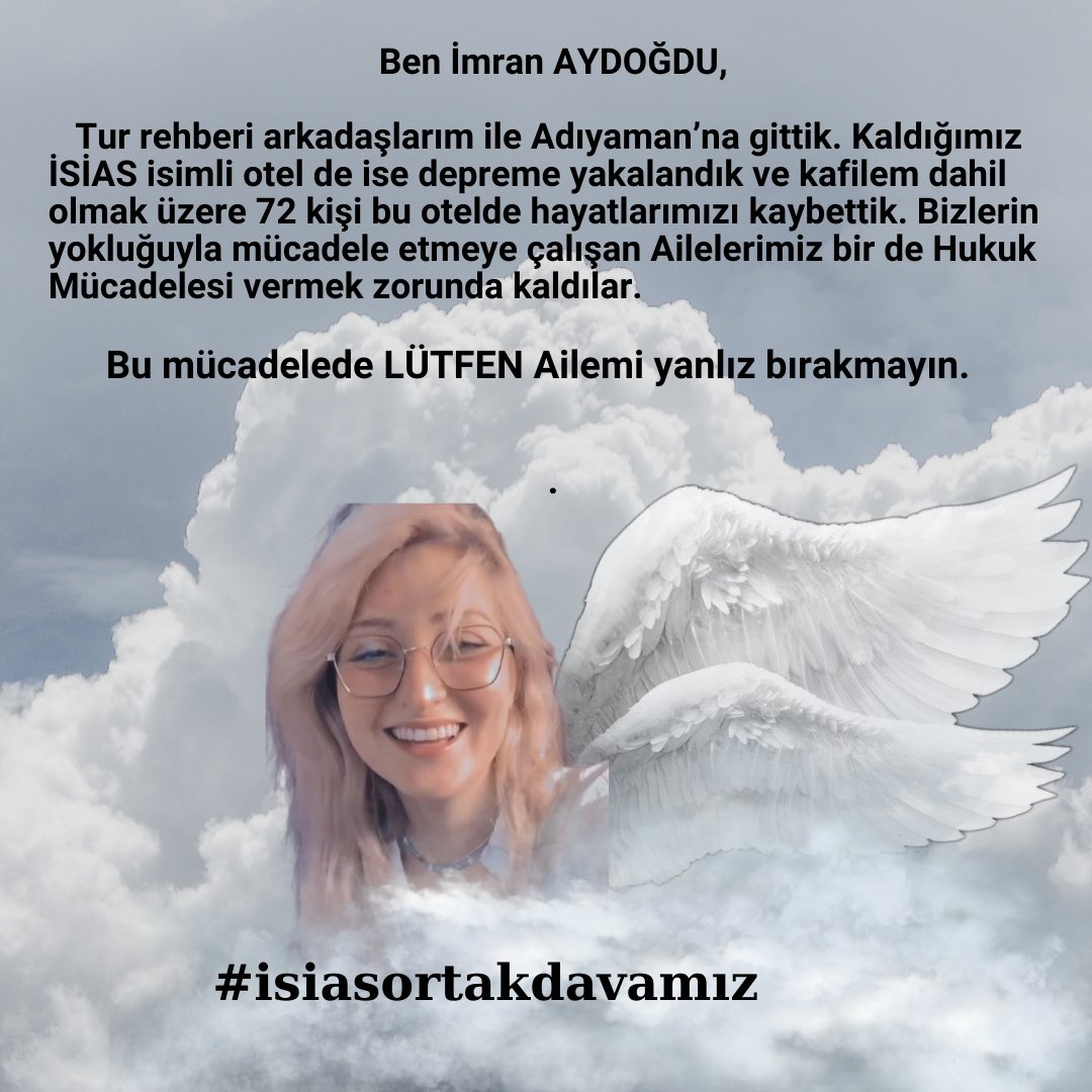 Yarın hep birlikte tek yürek tek nefes yavrularımızı elimizden alan Adıyaman'da katillerden hesap sormak için ses ver 
Bu dava hepimizin davası senin de çocuğun yakının birkaç dakikalık saatlik gittiği çürük bir yapıda kalabilir 
#isiasolasıkast
#isiasortakdavamız
#imranaydoğdu