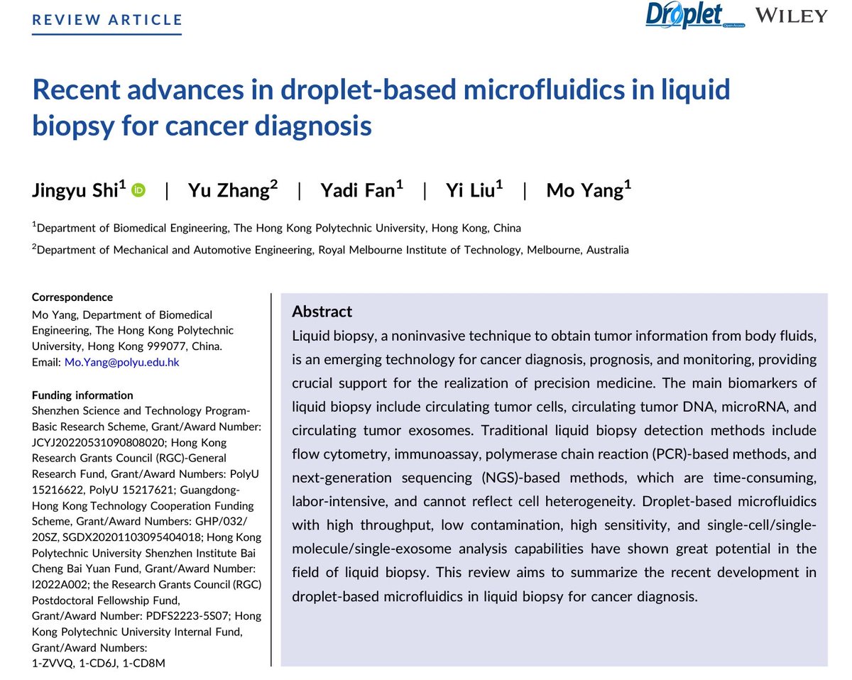 CrozrX's tweet image. Recent advances in droplet-based microfluidics in liquid biopsy for cancer diagnosis. Strengths, drawbacks, challenges and future perspectives.
#CTCs #ctDNA #miRNA Circulating tumor #exosomes
🔻
doi.org/10.1002/dro2.92