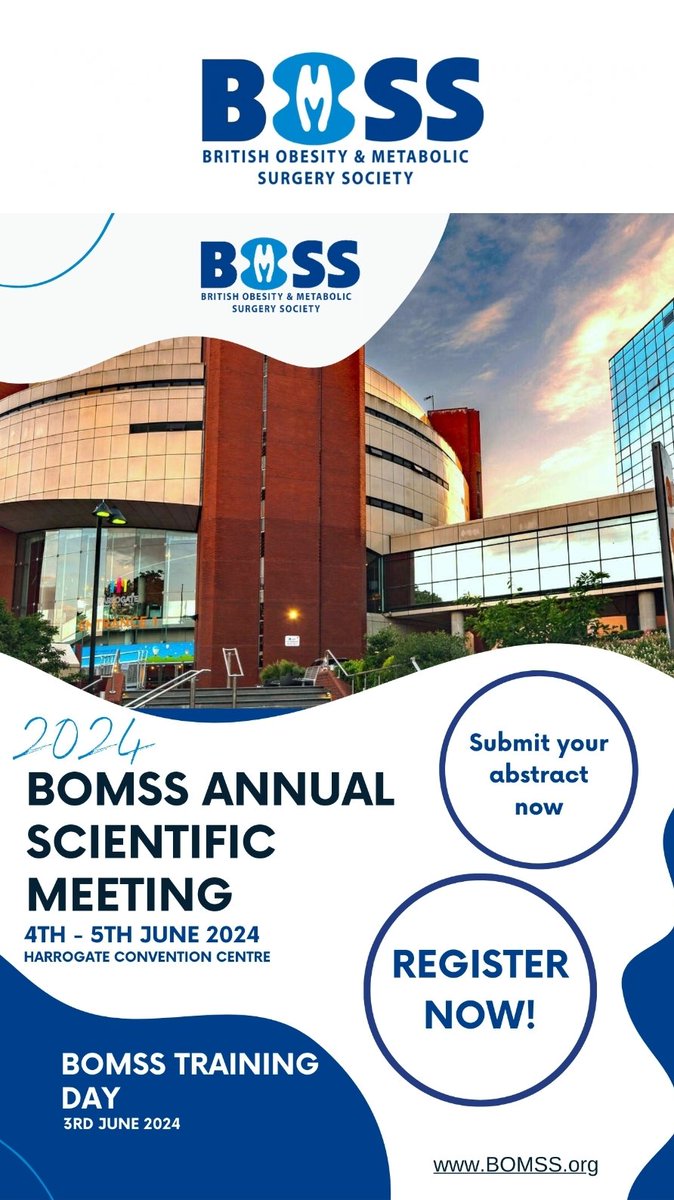 📢Happy New Year 🥳. Abstract submission open: @bariatricBOMSS Annual scientific meeting: 4-5 June 2024 Accepted abstracts will be published in @JournalObesity Training day 3rd June. @IfsoSecretariat @BDA_Dietitians @UK_ASO @SOBAuk @ALSGBandI @IBCClub1 Registration link below