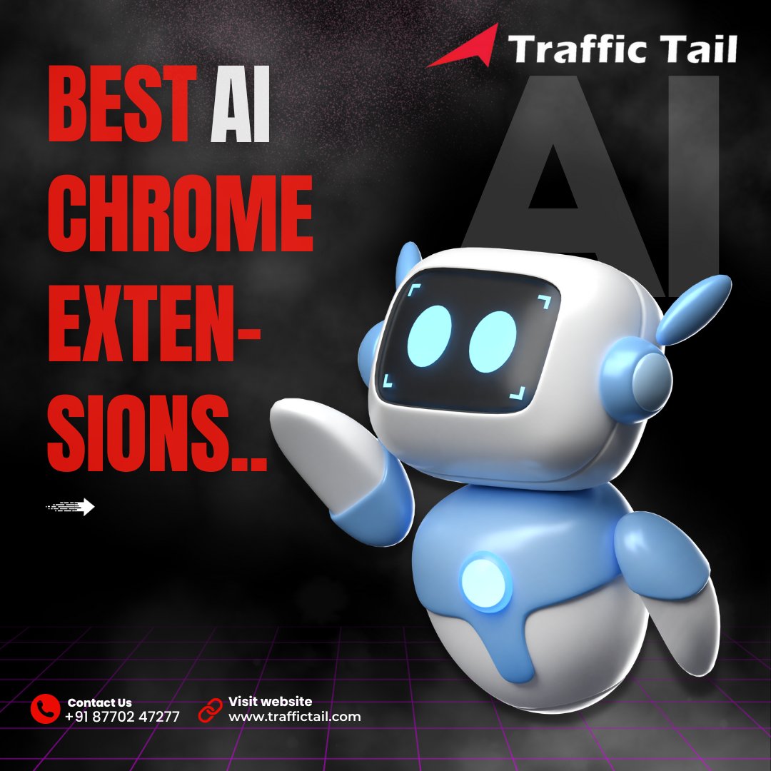traffictail's tweet photo. Google Chrome extensions reduce your tab load, and extensions with artificial intelligence built-in reduce our mental load too.

Here are the 5 best AI Chrome extensions:

✅ Jasper 
✅ Grammarly
✅ Speak AI
✅ AIPRM
✅QuillBot

 #traffictail #digitalmarketing #chrome #aitools https://t.co/tO0REgiGUG