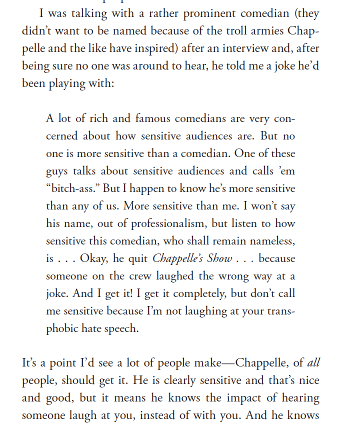 JesseDavidFox's tweet photo. One more passage from Comedy Book about Chappelle, because though the comedian preferred not to be named (iykyk), their joke deserves to be out there. https://t.co/AvKX0jqBKM