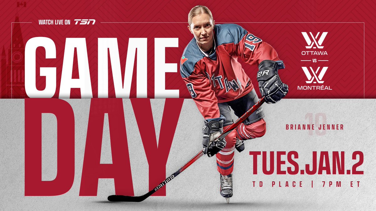 PWHL_Ottawa's tweet photo. IT IS GAME DAY MY DUDES. 

🆚 @PWHL_Montreal 
🏟️ @TD_Place 
⏰ 7:00pm ET
📺 @TSN_Sports @RDSca https://t.co/yQujRkTbxz