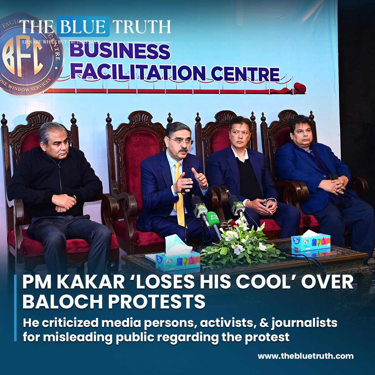 PM Kakar ‘loses his cool’ over Baloch protests.
He criticized media persons, activists, & journalists for misleading public regarding the protest.

#PMKakar #BalochProtests #MediaCriticism #PublicOutcry
#MediaResponsibility #ProtestCoverage #tbt #TheBlueTruth