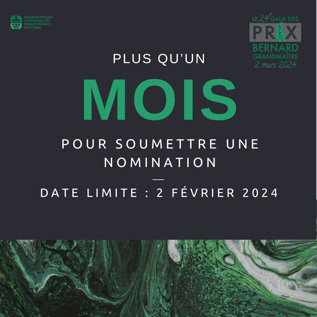 Il ne reste plus qu'un mois pour soumettre une nomination au 24e Gala des Prix Bernard Grandmaître! Ne tardez pas, soumettez une nomination dès aujourd'hui au lien suivant!
🔗 : forms.gle/vpdoeev5uCt8ep…