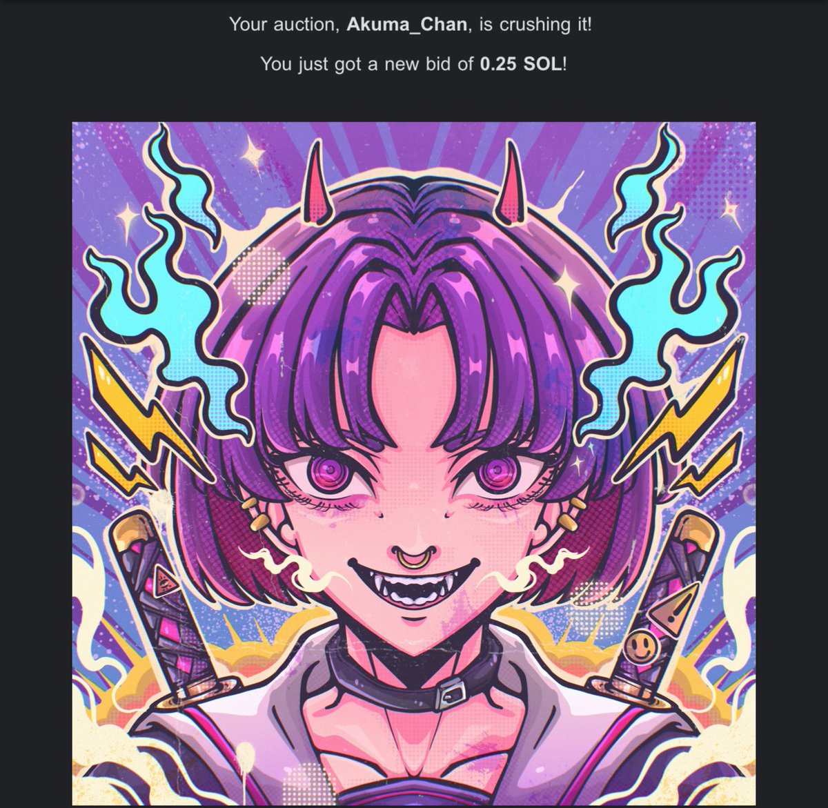 🔥Auction Started 🔥

"Akuma_Chan"

Highest bid 0.25 $Sol 
By <a href="/gilangndaru/">gilangnd</a>  🔥🔥🔥🔥
22 Hours Left

#Solana <a href="/exchgART/">Exchange Art</a> 
Link on below