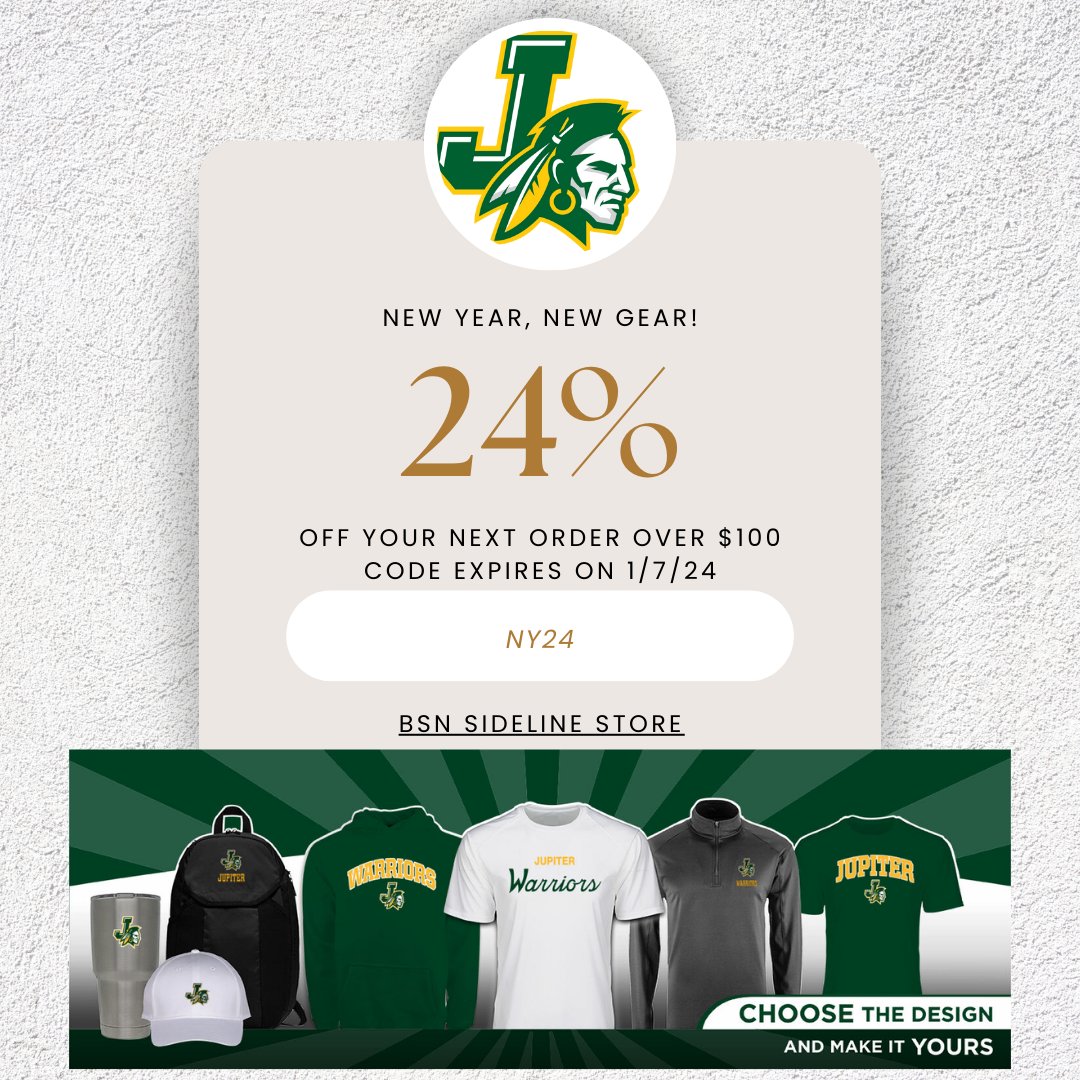 New Year New Gear Sale!
Save 24% on $100+
CODE: NY24
Ends: 1/7
Exclusions Apply
📷 linktr.ee/jhs_aces

<a href="/jupiter_high/">Jupiter High School</a>