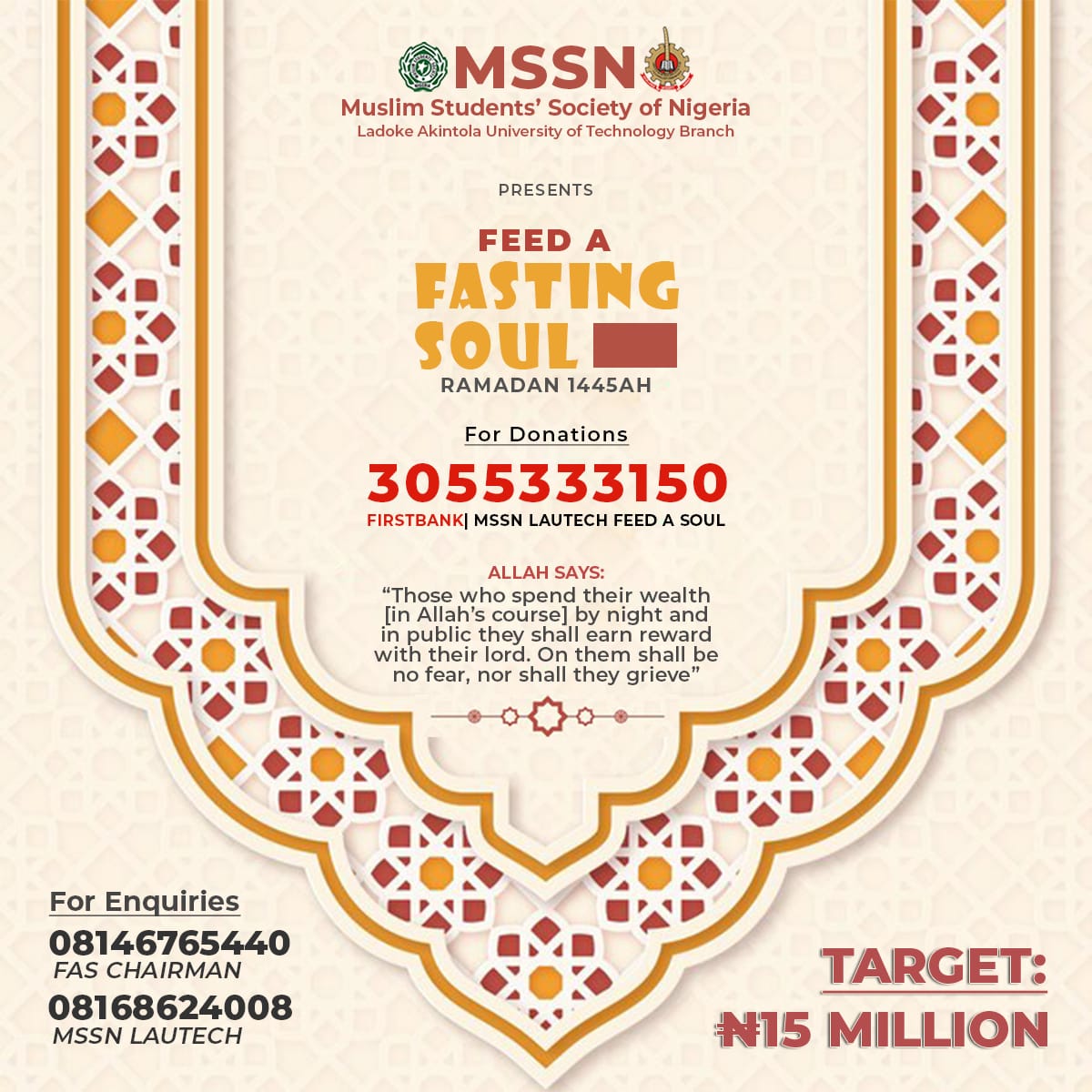 Ajibade Ibrahim Adigun (@pundit_01) on Twitter photo <a href="/lautechofficial/">Ladoke Akintola University of Technology</a> ππππππππππ
Wetin You Fit Do to Help Fasting Soul: Blessings Go Follow Generosity. Your donation fit change person life. To donate, use this account:
Account Number: 3055333150
Account Name: MSSN LAUTECH FEED A SOUL
Bank:FirstBank <a href="/lautechofficial/">Ladoke Akintola University of Technology</a> ππππππππππ
Wetin You Fit Do to Help Fasting Soul: Blessings Go Follow Generosity. Your donation fit change person life. To donate, use this account:
Account Number: 3055333150
Account Name: MSSN LAUTECH FEED A SOUL
Bank:FirstBank