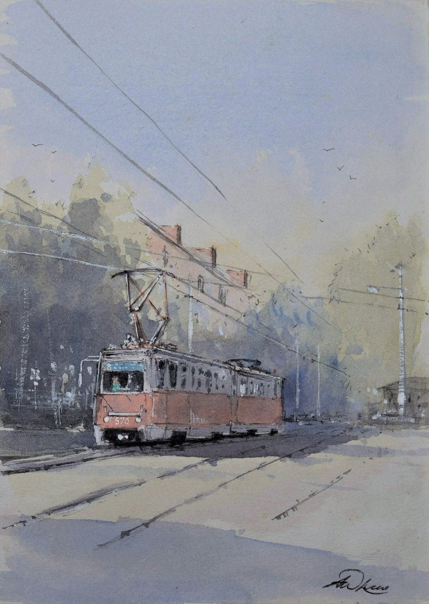 ' Early start on the tram ', Krasnodar. I hope you enjoy #watercolor #paintingoftheday #arte #Watercolour #art