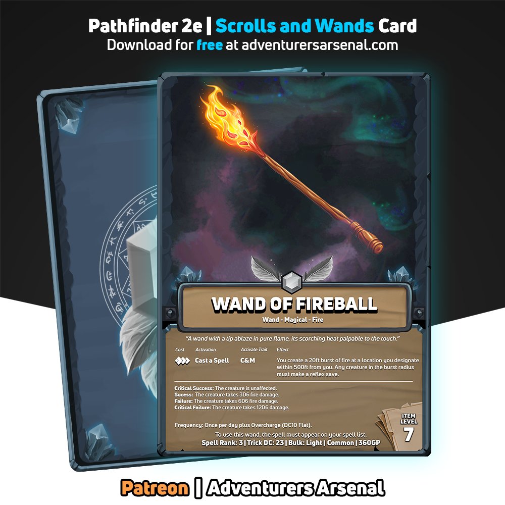 AdventArsenal's tweet image. 🌟 Wand Reveal: Wand of Fireballs🌟

Empower your character to unleash the fiery fury of explosive magic upon your foes...  And guess what? It's absolutely FREE! 

Download today at: adventurersarsenal.com

#pathfinder #pathfinder2e #pf2e