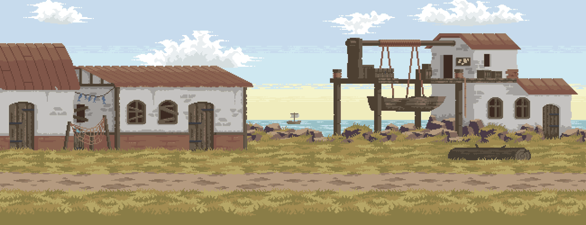 Beautiful sea view🌅we've made for <a href="/DreamonStudios/">Dreamon Studios</a> 

by our @MoltenPixell💚

#pixelart #ドット絵