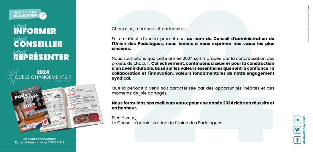 UP_Podologues's tweet photo. Meilleurs vœux !
#podologues #pedicurespodologues #Voeux2024 https://t.co/cB2Aoq3r8s