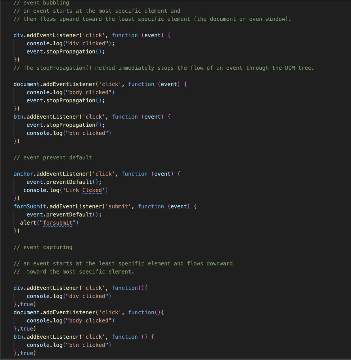 NeelamLatwal's tweet photo. Day 13 of the #100DaysOfCode focusing on JavaScript Events involves learning about various essential concepts:
1. addEventListener
2. Event Bubbling and Event Capturing
3. preventDefault
4. stopPropagation
#codewithJSK , #JavaScript #DOMManipulation #CodingJourney https://t.co/lb80FhqbP2