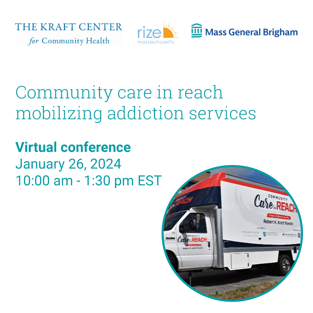 On Fri. Jan 26, 2024 @KraftCommHealth at Mass General Brigham and @RIZEMass will be hosting a free virtual conference on mobilizing addiction services. Join us for sessions on how to launch a program, outreach strategies & more. (CME credit available) spklr.io/6010mLLI